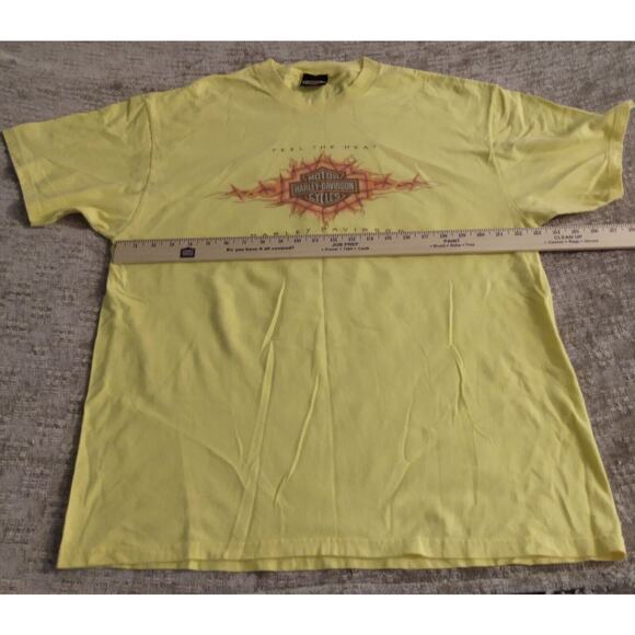 Harley-Davidson Rocky St Thomas Flames Mens T-Shirt Yellow Crew Vintage 1998 XL - Picture 10 of 12